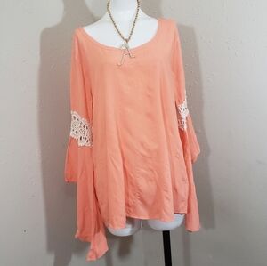 Altard state orange bell sleeve women blouse sz M